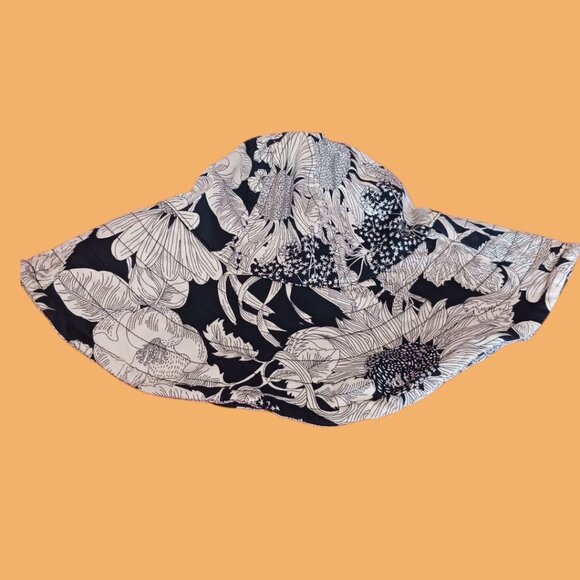 Liberty Of London For Target Sunflower Print Floppy  Sun Hat Black & White - Picture 9 of 10